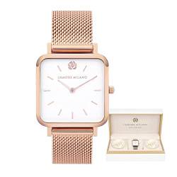 L'AMORE MILANO Damenuhr Rosenbox - Schönes Geschenk für Frauen - Hochwertige Armbanduhr Damen - Geschenkidee für Freundin & Mama - Elegante Damen Uhr Rosegold von L'AMORE MILANO