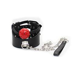 Damen Leder Halsband Leckloch Ausgießer Mund Plug Ball Gr. Einheitsgröße, Rote Kugel, schwarzes Leder von L Big Boss