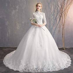 Hochzeit Elegante Frauen Hochzeit Abendkleider Brautkleid Spitze Vintage Style Langarm Spitze Hochzeit Meerjungfrau Party Custom Fit Medium Weiß, L-F, Weiß, XL von L-F