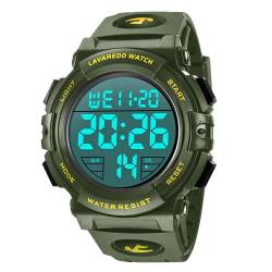 L LAVAREDO Digitale Herren-Armbanduhr, Sport-/Militäruhr, wasserdicht, Outdoor-Chronograph mit LED-Hintergrundbeleuchtung, Alarm/Datum, 05-grün von L LAVAREDO