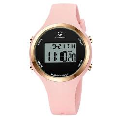 L LAVAREDO Uhren für Frauen 3 ATM wasserdichte Outdoor-Digital-Sportuhr Stoppuhr Armbanduhr mit Wecker, Geschenke für Frauen/Mädchen, 04-pink von L LAVAREDO