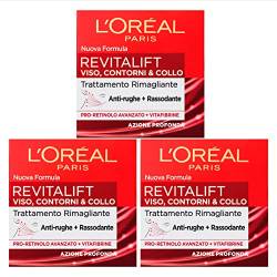 L'Oréal Paris Revitalift Gesichts-Hals-Creme, Anti-Falten-Behandlung, tiefstraffende Wirkung mit fortschrittlicher Pro-Retinol- und Vitafibrin-Lifting-Wirkung – 3 Gläser à 50 ml von L'OREAL PARIS