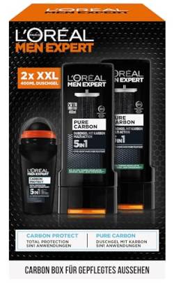 L'Oréal Men Expert Geschenkset für Männer mit 5-in-1 Deodorant und XXL 5in1 Duschgel für Haar, Körper und Gesicht, Vorteilspack mit Carbon Protect Deoroller und Pure Carbon Bodywash, 3-teilig von L'Oréal Men Expert