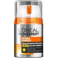 L'Oréal Men Expert Gesichtspflege mit LSF 15, Feuchtigkeitscreme mit Sonnenschutz, Mit Guarana und Vitamin C, Hydra Energy Feuchtigkeitspflege 24H Anti-Müdigkeit, 1 x 50 ml von L'Oréal Men Expert