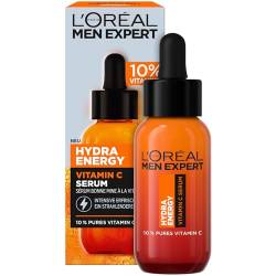 L'Oréal Men Expert Vitamin C Gesichtsserum gegen müde Haut für Männer, Feuchtigkeitspflege für ein strahlendes Aussehen, Herren Serum hochdosiert mit 10% purem Vitamin C, Hydra Energy, 1 x 30 ml von L'Oréal Men Expert