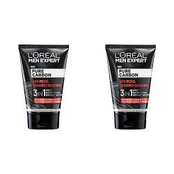 L'Oréal Men Expert Waschgel für das Gesicht, Anti-Pickel Gesichtsreinigung für Männer, Mit vulkanischem Mineral und Vitamin B3, Pure Carbon, 1 x 100 ml (Packung mit 2) von L'Oréal Men Expert