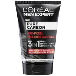 L'Oréal Men Expert Waschgel für das Gesicht, Anti-Pickel Gesichtsreinigung für Männer, Mit vulkanischem Mineral und Vitamin B3, Pure Carbon, 1 x 100 ml von L'Oréal Men Expert