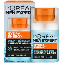 L'Oréal Men Expert kühlende Anti-Glanz Gesichtspflege für Männer, Mattierendes und erfrischendes Gel 24H Anti-Müdigkeit, Gesichtscreme für Herren mit Meeresquellwasser, Hydra Energy, 1 x 50 ml von L'Oréal Men Expert