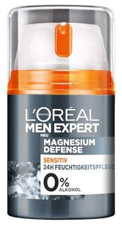 Men Expert Feuchtigkeitscreme für das Gesicht, Mit Hyaluron für ein gepflegtes Hautbild, Magnesium Defense Sensitiv Tagespflege 1 x 50 ml von L'Oréal Men Expert