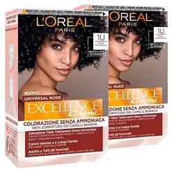2 x L'Oréal Paris Excellence Creme, permanente Haarfarbe, Universal Nude, Schwarz 1U, Dreifachbehandlung – 2 Haarfarben von L'Oréal Paris