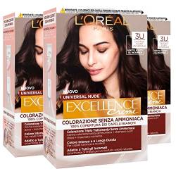 3 x L'Oréal Paris Excellence Creme, Universal Nude, permanente Haarfarbe, Dunkelbraun, 3U, Dreifach-Behandlung – 3 Farben von L'Oréal Paris