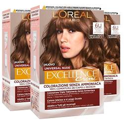 3 x L'Oréal Paris Excellence Creme Universal Nude Permanent, Dunkelblond 6U, dreifach behandelt – 3 Farben von L'Oréal Paris