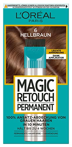L'Oréal Paris Ansatz-Abdeckung zum Kaschieren grauer Haare, Langanhaltender Haar Concealer, Magic Retouch Permanent, Nr. 6 Hellbraun, 1 Stück von L'Oréal Paris