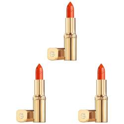 L'Oréal Paris Pflegender Lippenstift mit Satin Finish, Argan-Öl und Vitamin E, Color Riche Satin, Nr. 163 Orange Magique, 1 x 4,3 g (Packung mit 3) von L'Oréal Paris