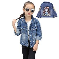 L PATTERN Kinder Mädchen Jeansjacke Jeans Mantel Denim Prinzessin Jacke Übergangsjacke Frühjahr Herbst Outwear mit Pailletten, kleines Mädchen, 146 von L PATTERN