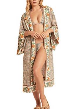 L-Peach Damen Baumwolle Böhmen Kimono Langes Kleid Pareos Strandkleid Bikini Cover Ups von L-Peach