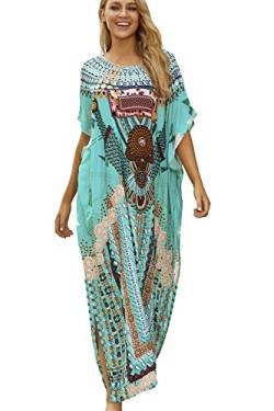 L-Peach Damen Blumendruck Kaftan Langes Kleid Strandkleid Pareo Cover ups One Size von L-Peach