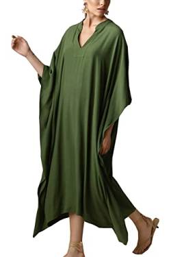 L-Peach Damen Blumenstickerei Kimono Langes Kleid Maxi Kaftan Sommer Strand Boho Cover Up Tops, A Forest Green, Einheitsgröße von L-Peach