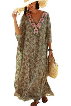 L-Peach Damen Bohemian Kaftan Cardigan Nachthemd Langes Loungewear Strandkleid Vertuschungen Robe Sarong Pareo von L-Peach