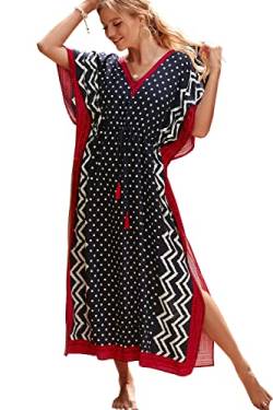 L-Peach Damen Bohemian Kaftan Maxi Loungewear Übergroße Nachthemd Homewear Strand vertuschen Kleid von L-Peach