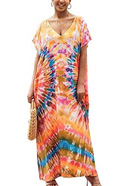 L-Peach Damen Bohemian Kaftan Nachthemd Langes Loungewear Strandkleid Vertuschungen Robe Sarong Pareo von L-Peach