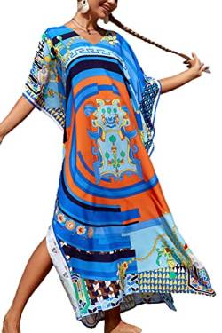 L-Peach Damen Bohemian Kaftan Nachthemd Langes Loungewear Strandkleid Vertuschungen Robe Sarong Pareo von L-Peach