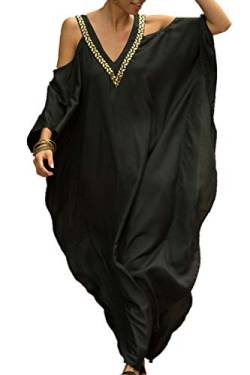 L-Peach Damen Bohemian Kaftan Rückenloses Nachthemd Schulterloses Loungewear Strandkleid Vertuschungen Sarong Pareo von L-Peach