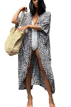 L-Peach Damen Boho Kimono Langes Nachthemd Übergroße Loungewear Strandroben Vertuschungskleid Sarong Pareo von L-Peach