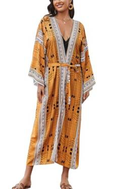 L-Peach Damen Boho Kimono Langes Nachthemd Übergroße Loungewear Strandroben Vertuschungskleid Sarong Pareo von L-Peach