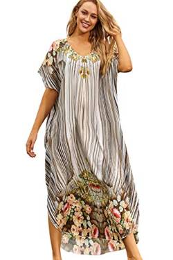 L-Peach Damen Ethnisch Drucken Loungewear Freizeitkleidung Nachtkleid Strandkleid Übergroß Kaftan Cover ups von L-Peach