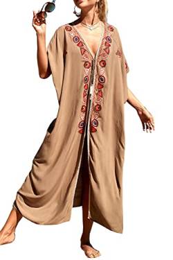L-Peach Damen Kaftan Loungewear Boho Homewear Übergroße Kimono Maxi Strandkleid Cover Ups Robe von L-Peach
