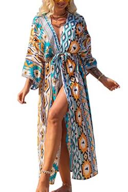 L-Peach Damen Kaftan Nachthemd Lange Loungewear Cardigan Strandkleid Vertuschung Robe Sarong Pareo von L-Peach