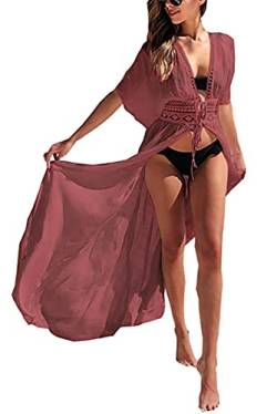 L-Peach Damen Nachthemd Lange Loungewear Strickjacke Bikini Cover Up Überwurf Kaftan Strandkleid Sommerkleid von L-Peach