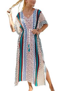 L-Peach Damen Sommer Kaftan Maxi Langes Strandkleid Pareos Strandhemd Bademode Bikini Cover Ups von L-Peach