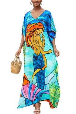 L-Peach Damen Sommer Long Ethnic Print Strandkleid Kimono Maxi Kaftan Vertuschungen von L-Peach