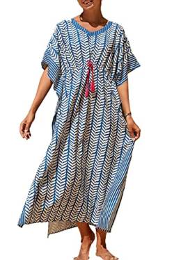 L-Peach Damen Sommer Long Ethnic Print Strandkleid Kimono Maxi Kaftan Vertuschungen von L-Peach