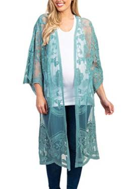 L-Peach Damen Spitze Blumen Langes Kleid Strandkleid Pareo Kimono Cover ups One Size von L-Peach