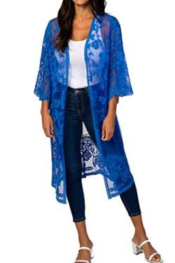 L-Peach Damen Spitze Blumen Langes Kleid Strandkleid Pareo Kimono Cover ups One Size von L-Peach