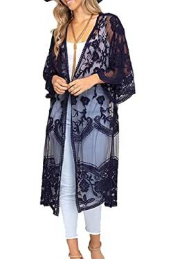 L-Peach Damen Spitze Blumen Langes Kleid Strandkleid Pareo Kimono Cover ups One Size von L-Peach