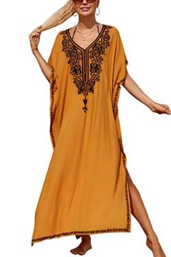 L-Peach Damen Stickerei Kaftan Loungewear Homewear Übergroße Kimono Maxi Strandkleid Cover Ups Robe von L-Peach