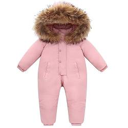 L SERVER Baby Skianzug Mädchen mit Fellkragenkapuze Skioverall Kinder Einteilige Daunenkleidung Jungen Winddichte Schneeanzug, Rosa, 104-110 von L SERVER