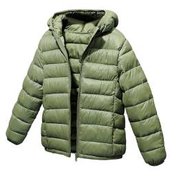 L SERVER Daunenjacke Kinder Jungen mit Kapuze Winddichter Warmer Parka Mädchen Stylische Leichte Winterjacke Sportliche Steppjacke Wintermantel, Armeegrün, 134-140 von L SERVER