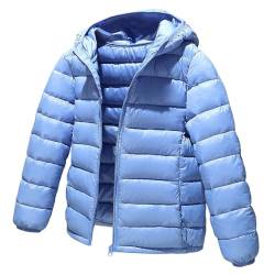 L SERVER Daunenjacke Kinder Jungen mit Kapuze Winddichter Warmer Parka Mädchen Stylische Leichte Winterjacke Sportliche Steppjacke Wintermantel, Hellblau, 134-140 von L SERVER