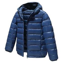 L SERVER Daunenjacke Kinder Jungen mit Kapuze Winddichter Warmer Parka Mädchen Stylische Leichte Winterjacke Sportliche Steppjacke Wintermantel, Marineblau, 122-128 von L SERVER