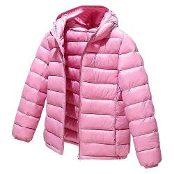 L SERVER Daunenjacke Kinder Jungen mit Kapuze Winddichter Warmer Parka Mädchen Stylische Leichte Winterjacke Sportliche Steppjacke Wintermantel, Rosa, 122-128 von L SERVER