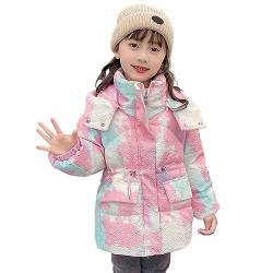 L SERVER Daunenjacke Kinder Mädchen mit Kapuze Warme Winddichte Winterjacke Jungen Stylischer Camouflage Steppjacke Leichter Wintermantel, Rosa, 122-128 von L SERVER