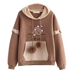 L SERVER Hoodie Mädchen Bequemer Modischer Kapuzenpullover Kinder Niedliches Sweatshirt mit Cartoon-Druck Frühling und Herbst Lässigen Sport Pullover, Braun - Niedlich, M/152-158 von L SERVER