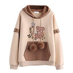 L SERVER Hoodie Mädchen Bequemer Modischer Kapuzenpullover Kinder Niedliches Sweatshirt mit Cartoon-Druck Frühling und Herbst Lässigen Sport Pullover, Khaki - Bärenjunges, S/146 von L SERVER