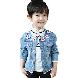 L SERVER Jeansjacke Mädchen Leicht Bequem Denim Jacke Kinder Mode Übergangsjacke All-match Passgenaue Mantel für Frühjahr und Herbst, Denim Blau A, 130/122-128 von L SERVER