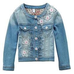 L SERVER Jeansjacke Mädchen Rundhals Übergangsjacke Gestickte Blumen Kinder Denim Jacke Frühling Herbst Langarm Tops Oberbekleidung, 116 von L SERVER